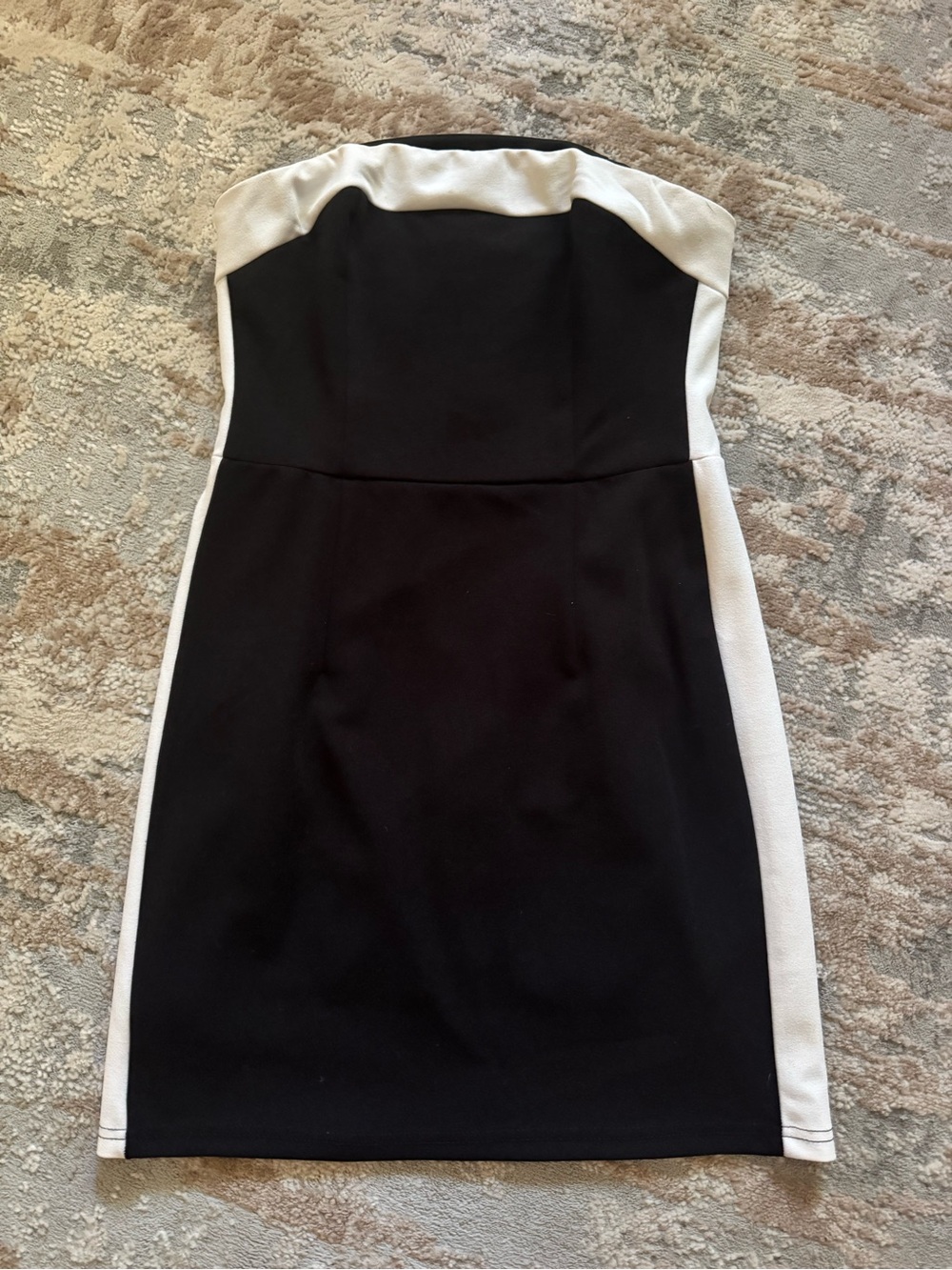WORN ONCE! Lulu's Strapless Black Dress with White Contrast Panels